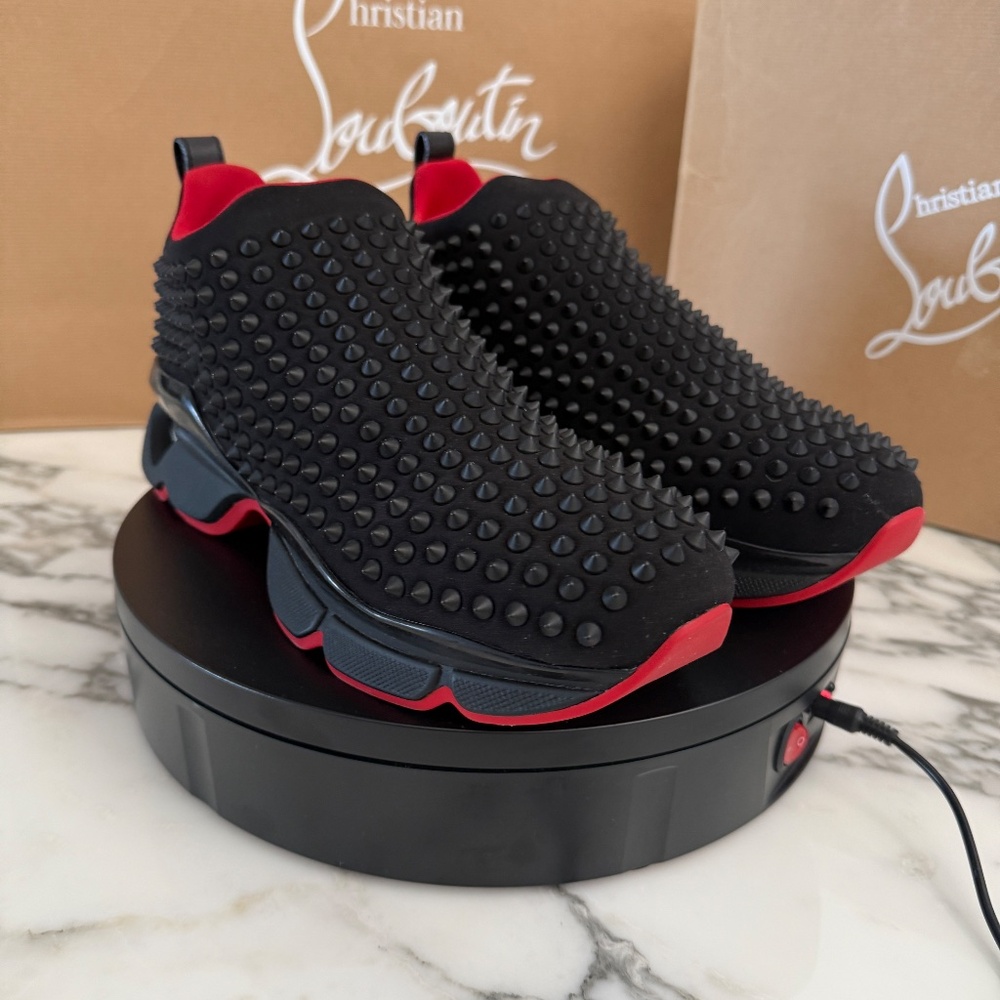 Christian Louboutin 1190270 Men's Black Spike-Sock Flat Neoprene, sizes - Picture 9 of 15